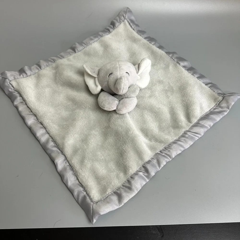 Carters Gray Elephant Security Blanket Lovey Satin Trim Plush Baby Snuggler 2016